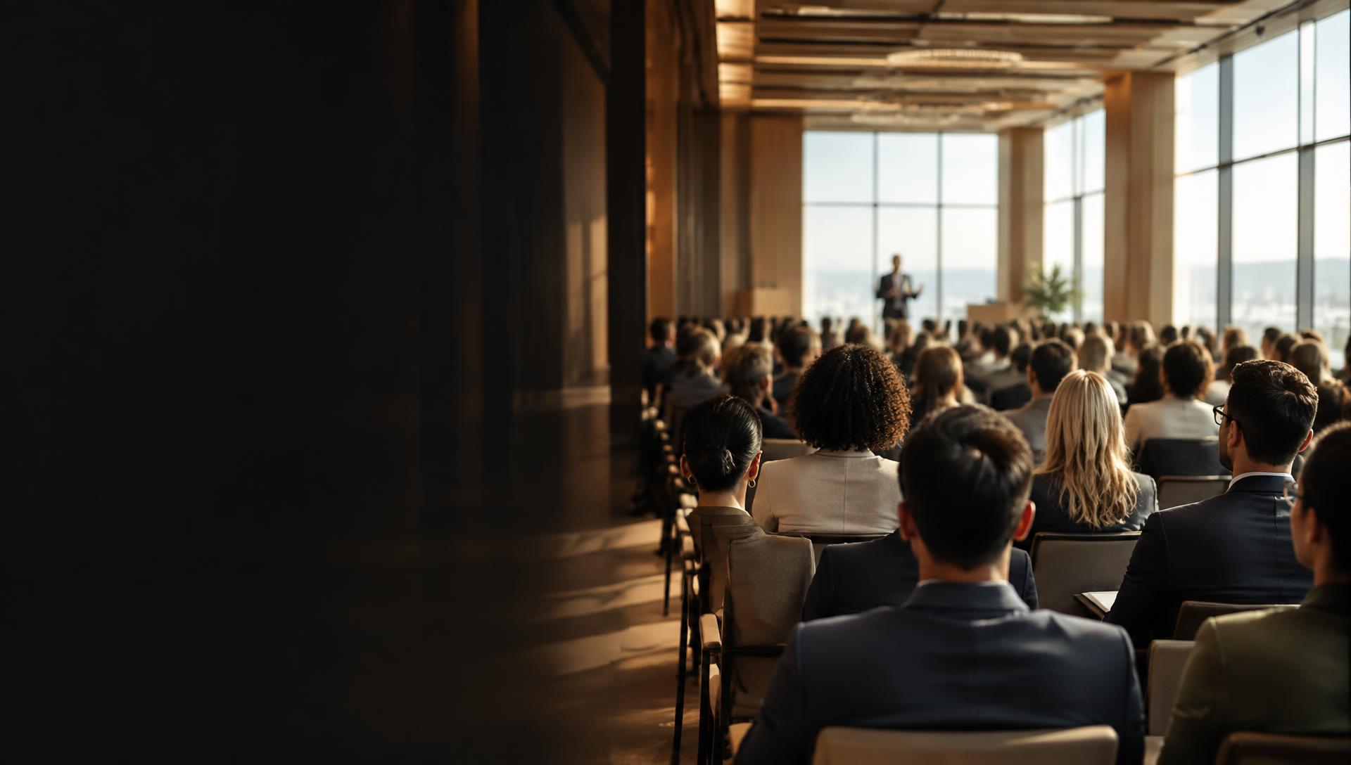 Profissionais participando de uma palestra em um auditório